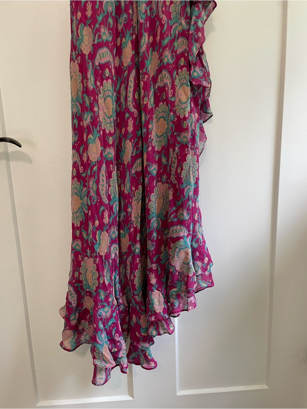 Y2K Ralph Lauren Paisley Silk Chiffon Ruffle Midi Dress Spaghetti Strap - Picture 10 of 12